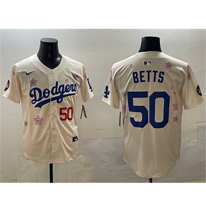 Men's Los Angeles Dodgers #50 Mookie Betts Cream 2025 Tokyo Series Limited Stitched Baseball Jersey