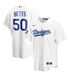 Men's Los Angeles Dodgers #50 Mookie Betts Nike White 2020 World Series Champions Home Patch Replica Player Jersey