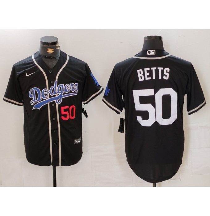 Men's Los Angeles Dodgers #50 Mookie Betts Number Black White Cool Base Stitched Jersey