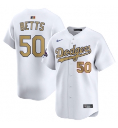 Men's Los Angeles Dodgers #50 Mookie Betts White 2025 Gold Collection Limited Stitched Baseball Jersey