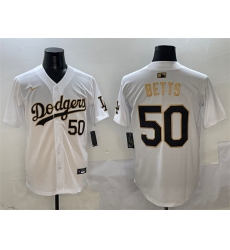 Men's Los Angeles Dodgers #50 Mookie Betts White Gold Limited Stitched Baseball Jersey