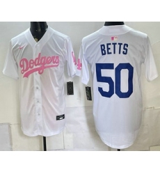 Men's Los Angeles Dodgers #50 Mookie Betts White Pink Limited Stitched Jersey
