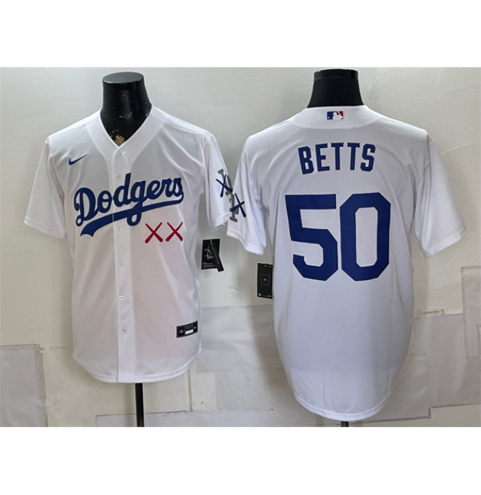 Men's Los Angeles Dodgers x KAWS #50 Mookie Betts White Vapor Premier Limited Stitched Baseball Jersey