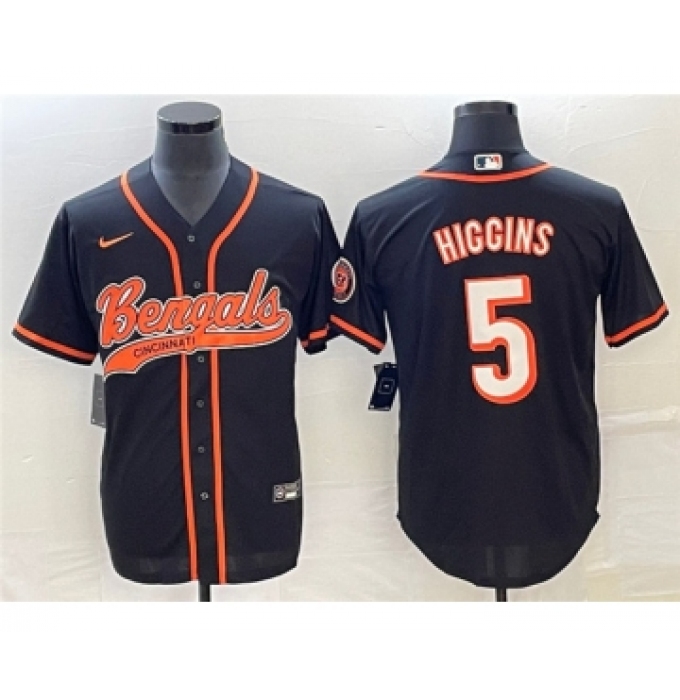 Men's Cincinnati Bengals #5 Tee Higgins Black Cool Base Stitched Baseball Jersey