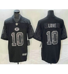 Men's Green Bay Packers #10 Jordan Love Black Reflective Limited Stitched Football Jersey