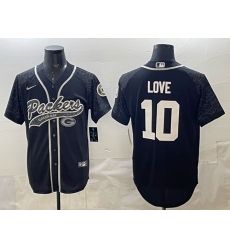 Men's Green Bay Packers #10 Jordan Love Black Reflective With Cool Base Stitched Baseball Jersey
