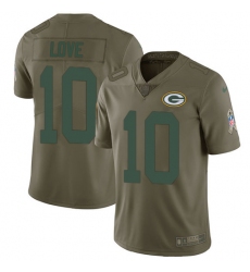 Men's Green Bay Packers #10 Jordan Love Olive Stitched NFL Limited 2017 Salute To Service Jersey