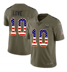 Men's Green Bay Packers #10 Jordan Love Olive USA Flag Stitched NFL Limited 2017 Salute To Service Jersey