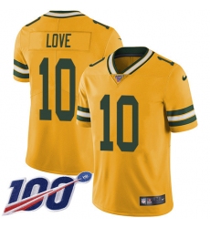Men's Green Bay Packers #10 Jordan Love Yellow Stitched NFL Limited Rush 100th Season Jersey