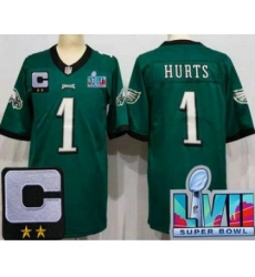 Youth Philadelphia Eagles #1 Jalen Hurts Limited Green C Patch Super Bowl LVII Vapor Jersey