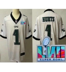 Youth Philadelphia Eagles #1 Jalen Hurts Limited White Super Bowl LVII Vapor Jersey