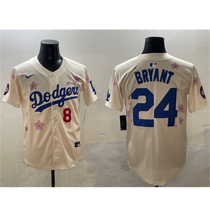 Men's Los Angeles Dodgers Front #8 Back #24 Kobe Bryant Cream 2025 Tokyo Series Limited Stitched Baseball Jersey