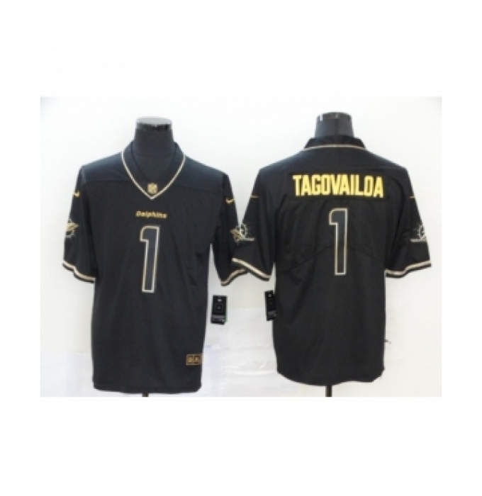 Men's Miami Dolphins #1 Tua Tagovailoa 2020 Limited Black Golden Edition Football Jersey