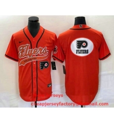 Men's Nike Philadelphia Flyers Orange Team Big Logo Cool Base Stitched Baseball Jersey