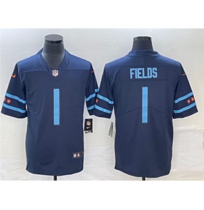 Men's Chicago Bears #1 Justin Fields Navy 2019 City Edition Limited Stitched Jersey