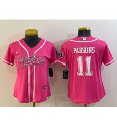 Women's Dallas Cowboys #11 Micah Parsons Pink With Patch Cool Base Stitched Baseball Jersey