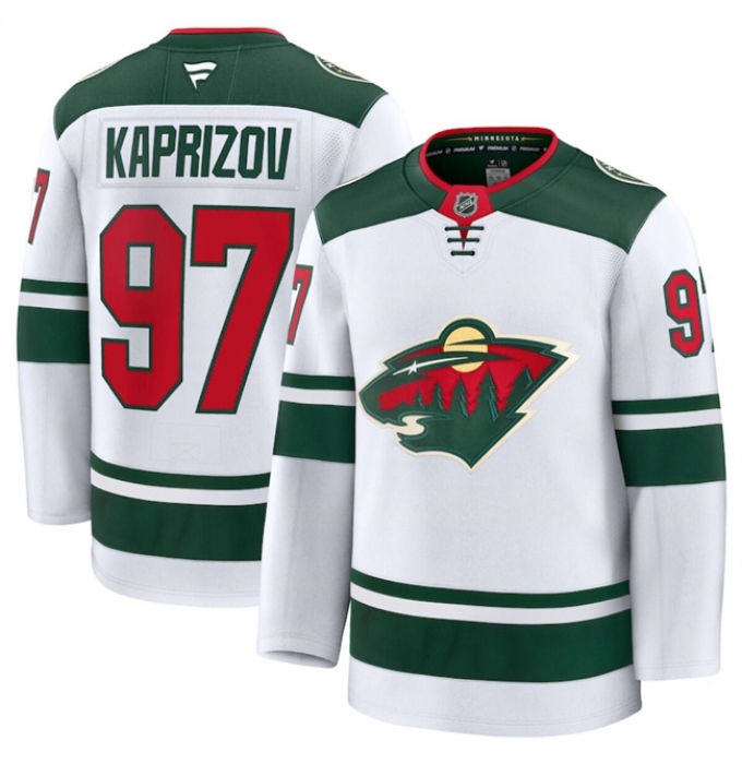 Men's Minnesota Wild #97 Kirill Kaprizov White 2024-25 Away Stitched Hockey Jersey