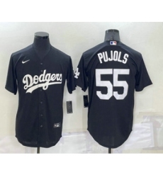 Men's Los Angeles Dodgers #55 Albert Pujols Black Turn Back The Clock Stitched Cool Base Jersey