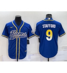 Men's Los Angeles Rams #9 Matthew Stafford Royal With Patch Cool Base Stitched Baseball Jersey