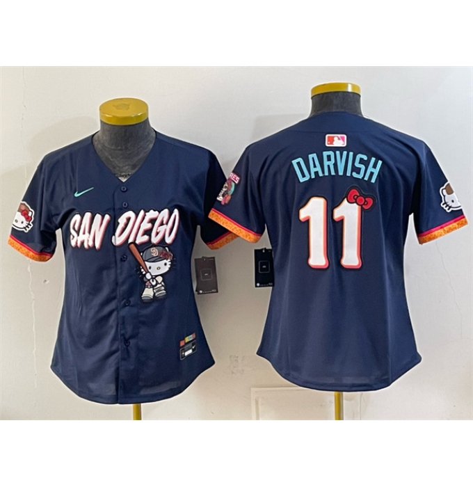 Women's San Diego Padres X Hello Kitty #11 Yu Darvish Obsidian 2026 City Connect Stadium Stitched Baseball Jersey(Run Small)