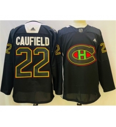 Men's Montreal Canadiens #22 Cole Caufield 2022 Black Warm Up History Night Stitched Jersey