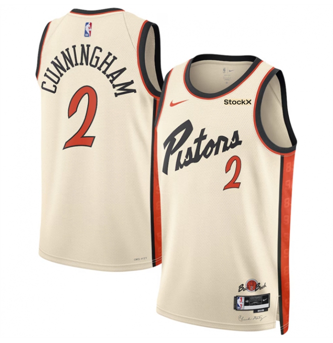 Men's Detroit Pistons #2 Cade Cunningham Cream 2024-25 City Edition Stitched Basketball Jersey