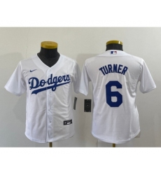 Youth Los Angeles Dodgers #6 Trea Turner White Stitched MLB Cool Base Nike Jersey