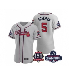 Men's Atlanta Braves #5 Freddie Freeman 2021 Gray World Series Champions With 150th Anniversary Flex Base Stitched Jersey