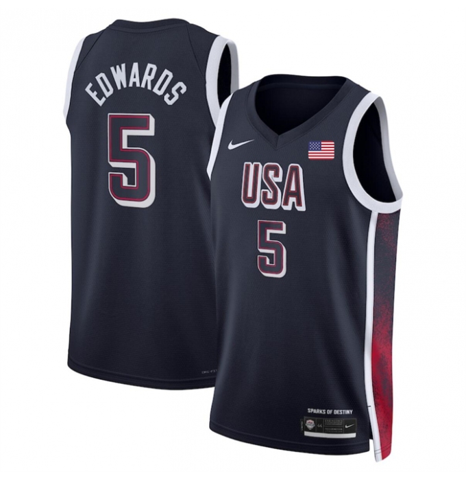 Men's USA Basketball #5 Anthony Edwards Navy 2024 Swingman Stitched Jersey