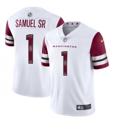 Men's Washington Commanders #1 Deebo Samuel Sr White 2025 Vapor Limited Football Stitched Jersey