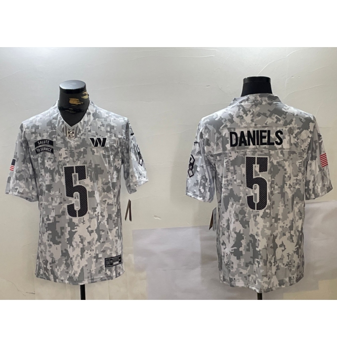 Men's Washington Commanders #5 Jayden Daniels Arctic Camo 2024 FUSE Salute to Service Limited Stitched Jersey