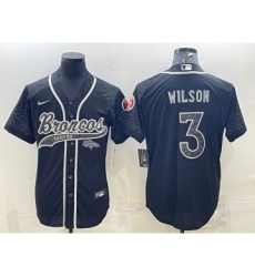 Men's Denver Broncos #3 Russell Wilson Black Reflective With Patch Cool Base Stitched Baseball Jersey