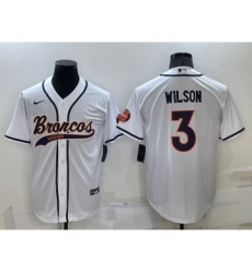 Men's Denver Broncos #3 Russell Wilson White Stitched Cool Base Nike Baseball Jersey