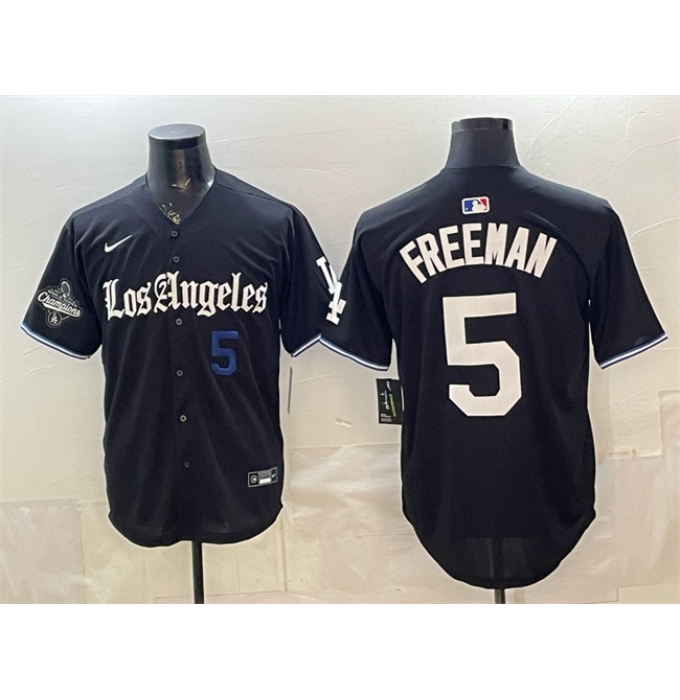 Men's Los Angeles Dodgers #5 Freddie Freeman Black 2025 World Series Champions 'Gothic Edition' Vapor Premier Limited Stitched Baseball Jersey