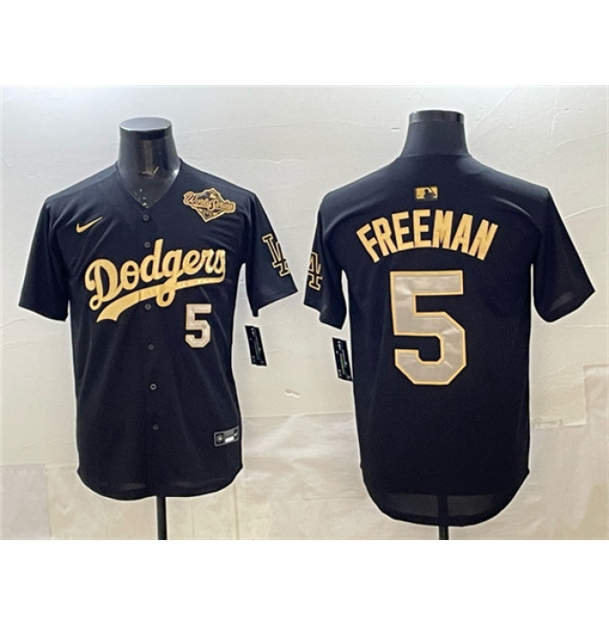 Men's Los Angeles Dodgers #5 Freddie Freeman Black Gold 2025 World Series Limited Stitched Baseball Jersey
