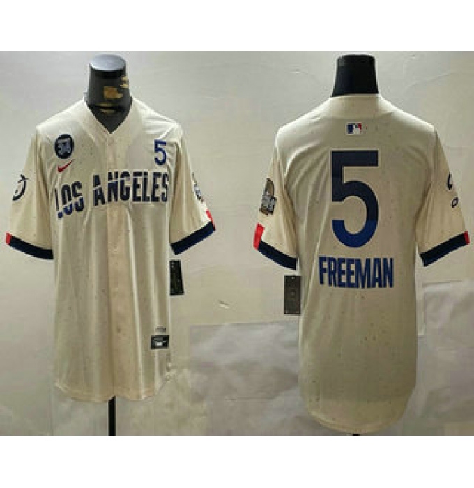 Men's Los Angeles Dodgers #5 Freddie Freeman Number Cream 2024 World Series City Connect Limited Stitched Jersey