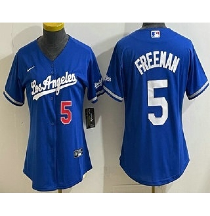 Women's Los Angeles Dodgers #5 Freddie Freeman Blue Alternate Stadium Jersey