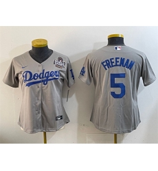 Women's Los Angeles Dodgers #5 Freddie Freeman Grey 2024 World Series Cool Base Stitched Baseball Jersey(Run Small)