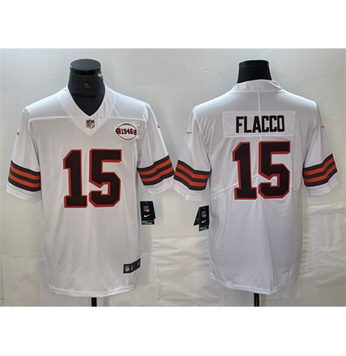 Men's Cleveland Browns #15 Joe Flacco White 1946 Collection Vapor Untouchable Limited Football Stitched Jersey