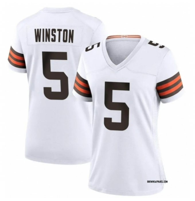 Women Cleveland Browns #5 Jameis Winston White Vapor Limited Stitched Football Jersey