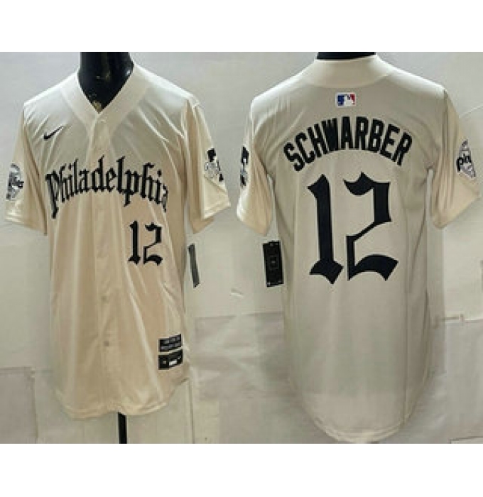 Men's Philadelphia Phillies #12 Kyle Schwarber Cream Gothic Vapor Limited Stitched Jersey