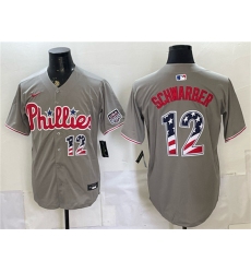 Men's Philadelphia Phillies #12 Kyle Schwarber Gray USA 250 Fourth of July Home Stitched Jersey