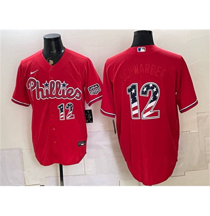 Men's Philadelphia Phillies #12 Kyle Schwarber Red USA 250 Fourth of July Home Stitched Baseball Jersey