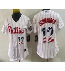 Youth Philadelphia Phillies #12 Kyle Schwarber White USA 250 Fourth of July Home Stitched Jersey