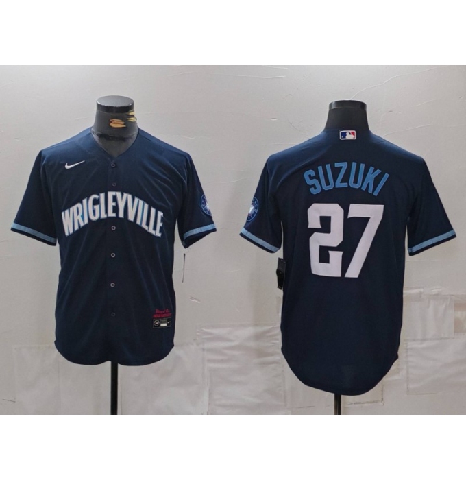 Men's Chicago Cubs #27 Seiya Suzuki Navy City Connect Cool Base Stitched Jersey