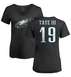 Women's Nike Philadelphia Eagles #19 Golden Tate III Black Name & Number Logo Slim Fit T-Shirt