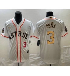Men's Houston Astros #3 Jeremy Pena 2023 White Gold World Serise Champions Cool Base Stitched Jerseys