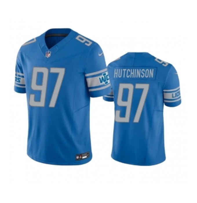 Men's Detroit Lions #97 Aidan Hutchinson Blue 2023 F.U.S.E. Vapor Untouchable Limited Stitched Jersey