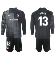 Men 2021-2022 Club Atletico Madrid black goalkeeper Long Sleeve 13 Soccer Jersey