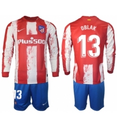 Men 2021-2022 Club Atletico Madrid home red Long Sleeve 13 Soccer Jersey
